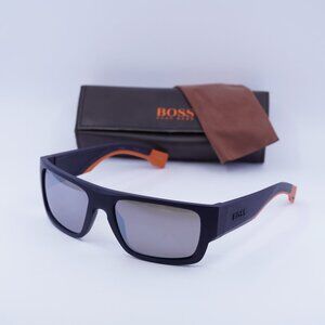 Hugo BOSS 1498/S 0LOX ZV Rectangle Sunglasses - Matte Blue/Silver
